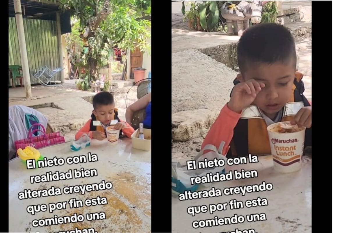 Abuelita hace creer a su nieto que está comiendo una sopa Maruchan