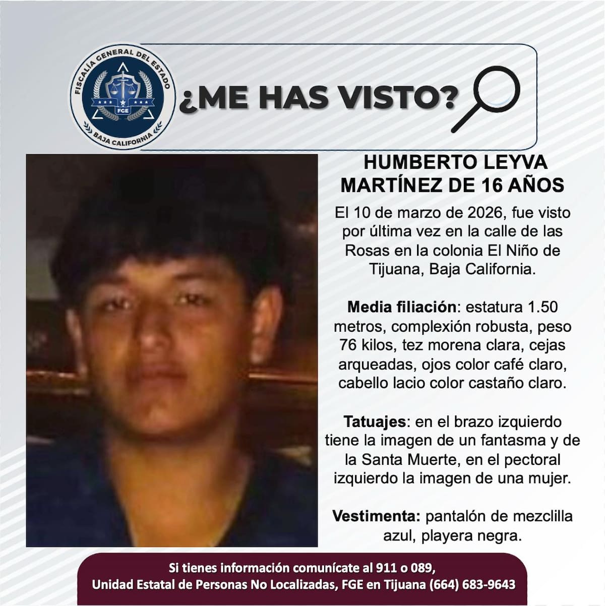 Fue visto por última vez el 10 de marzo de 2026.