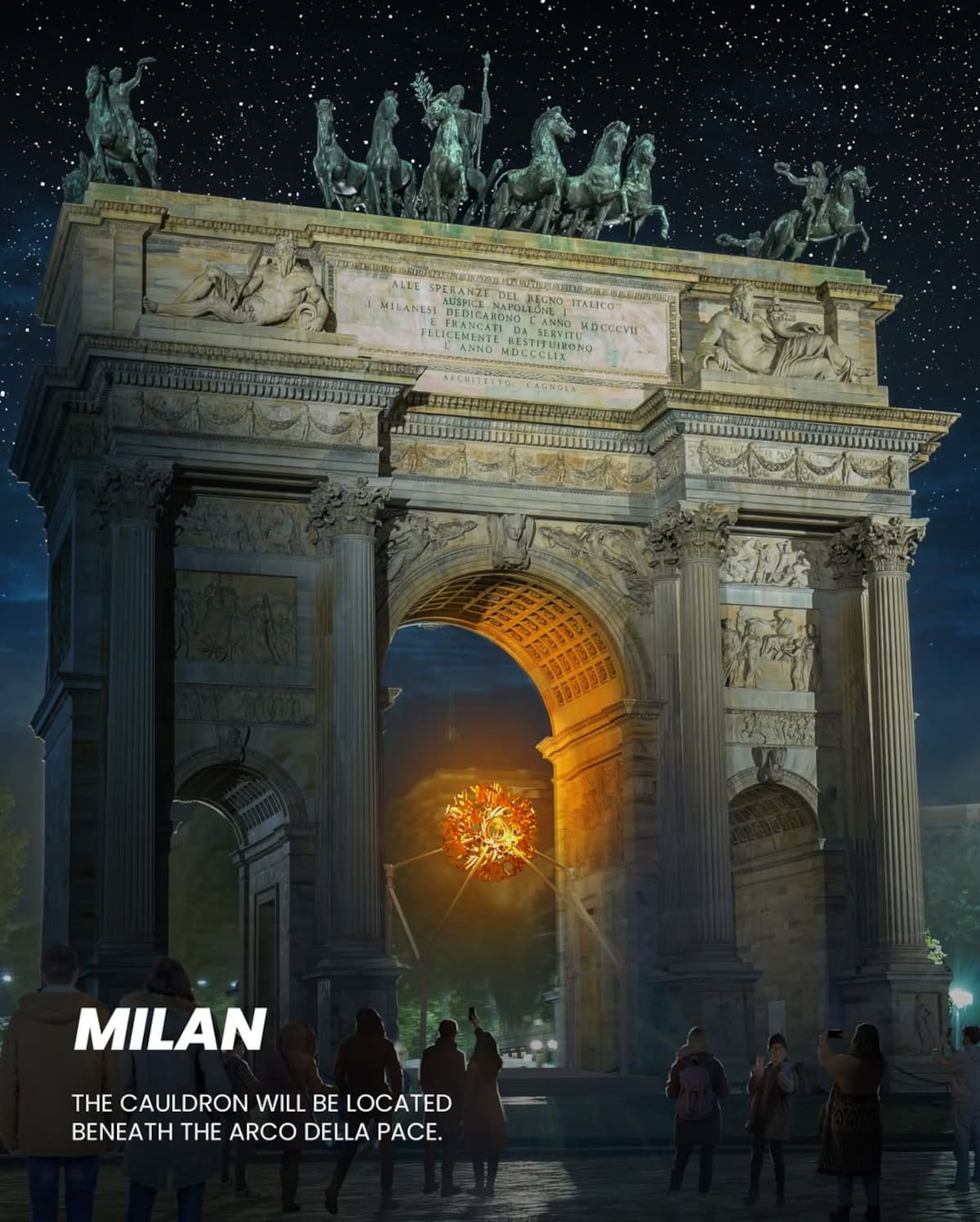 Render del pebetero en Milán. (Foto: @milanocortina2026)