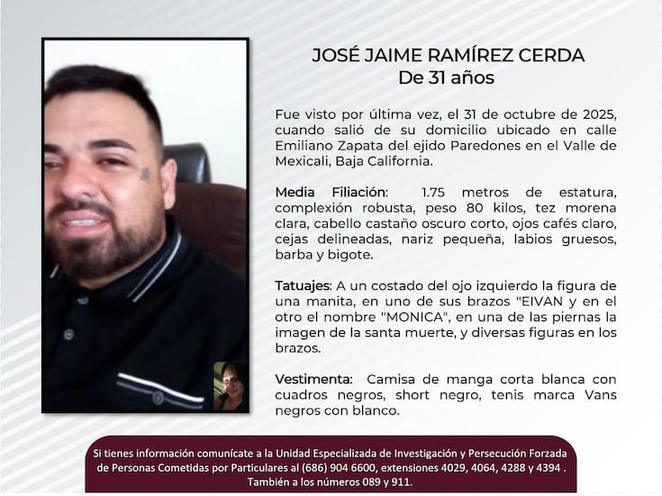 Solicitan ayuda para localizar a José Jaime Ramírez Cerda