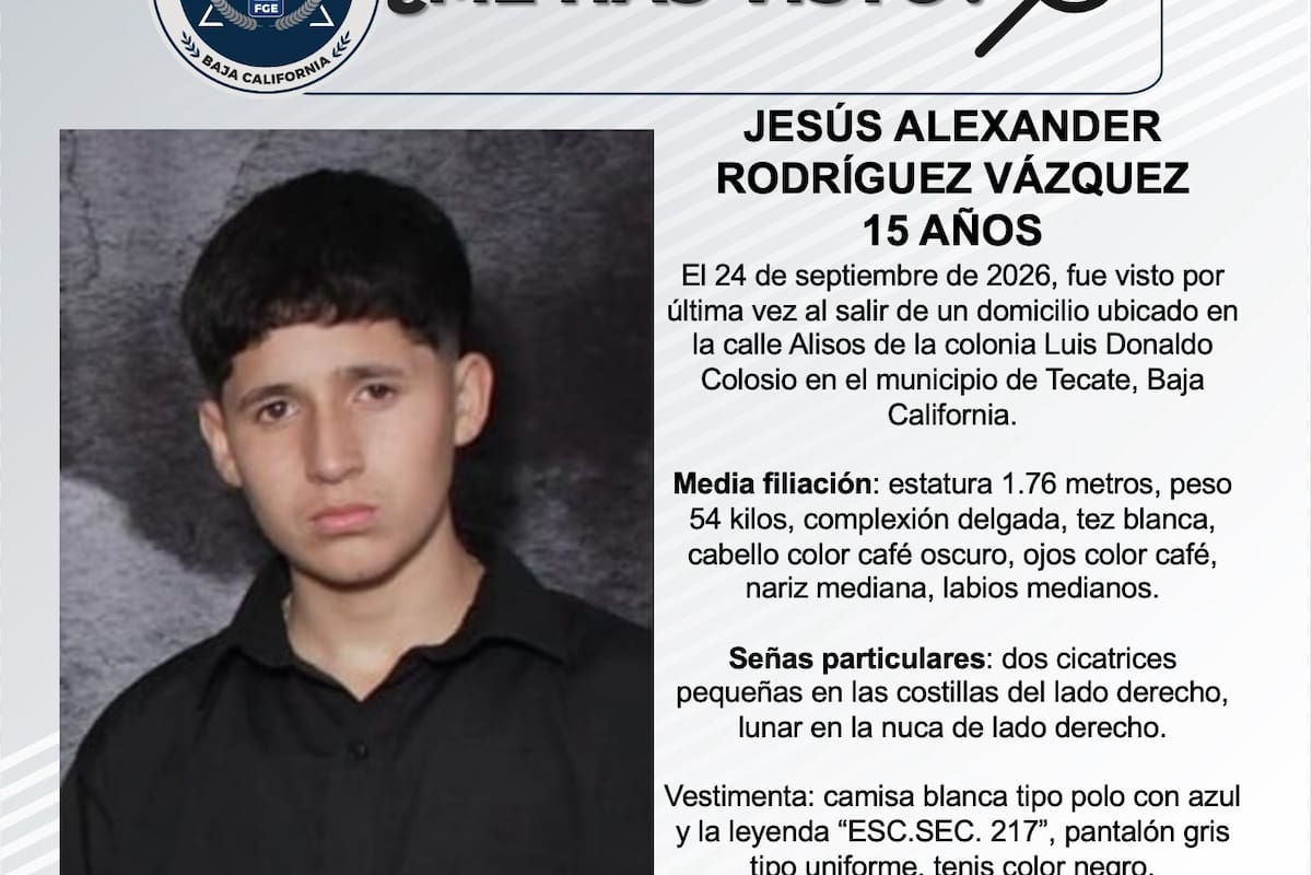 Se busca a Jesús Alexander Rodríguez Vázquez de 15 años