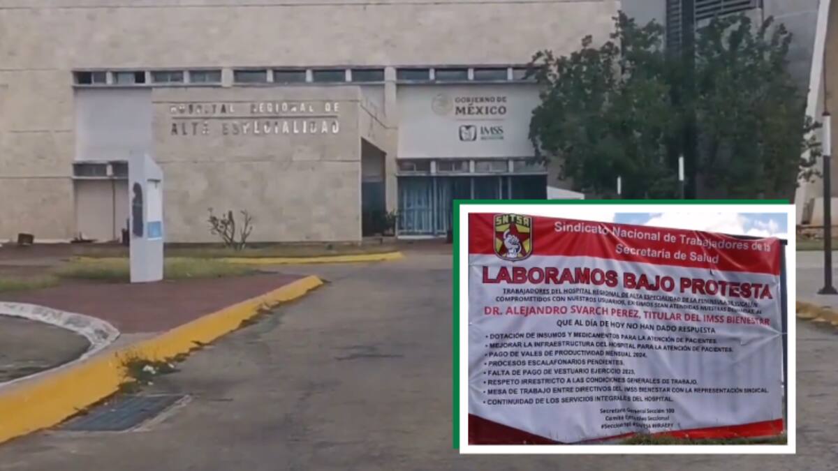 Trabajadores del Hospital de Alta Especialidad de Yucatán exigen insumos y salarios atrasados bajo protesta
