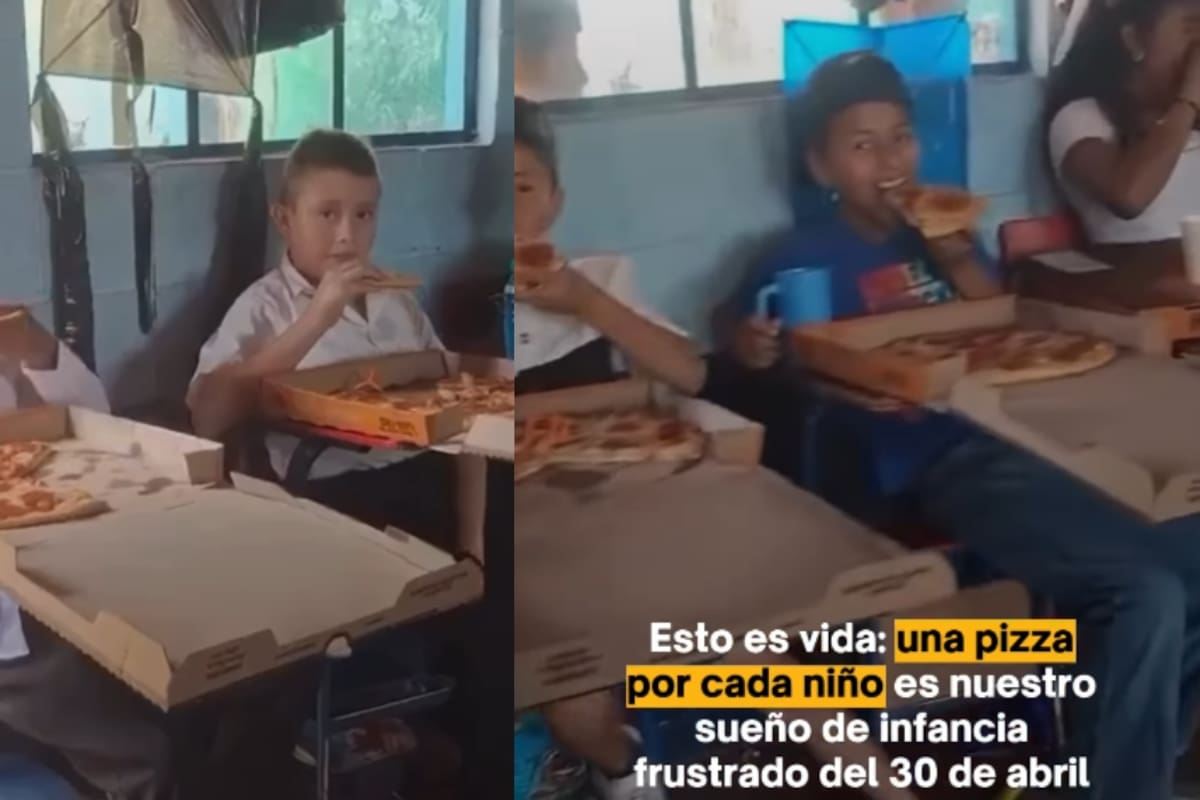 Niños se vuelven virales en su convivio del Día del Niño; les dieron una caja de pizza para cada uno