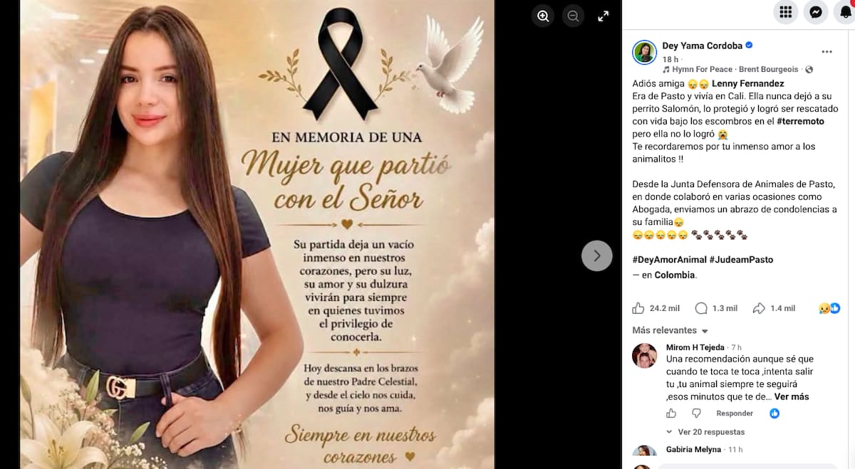 La historia de Lenny Fernández conmueve a Colombia: murió en el terremoto de Cali y su perro Salomón fue rescatado con vida. Foto: Facebook de Dey Yama Cordoba