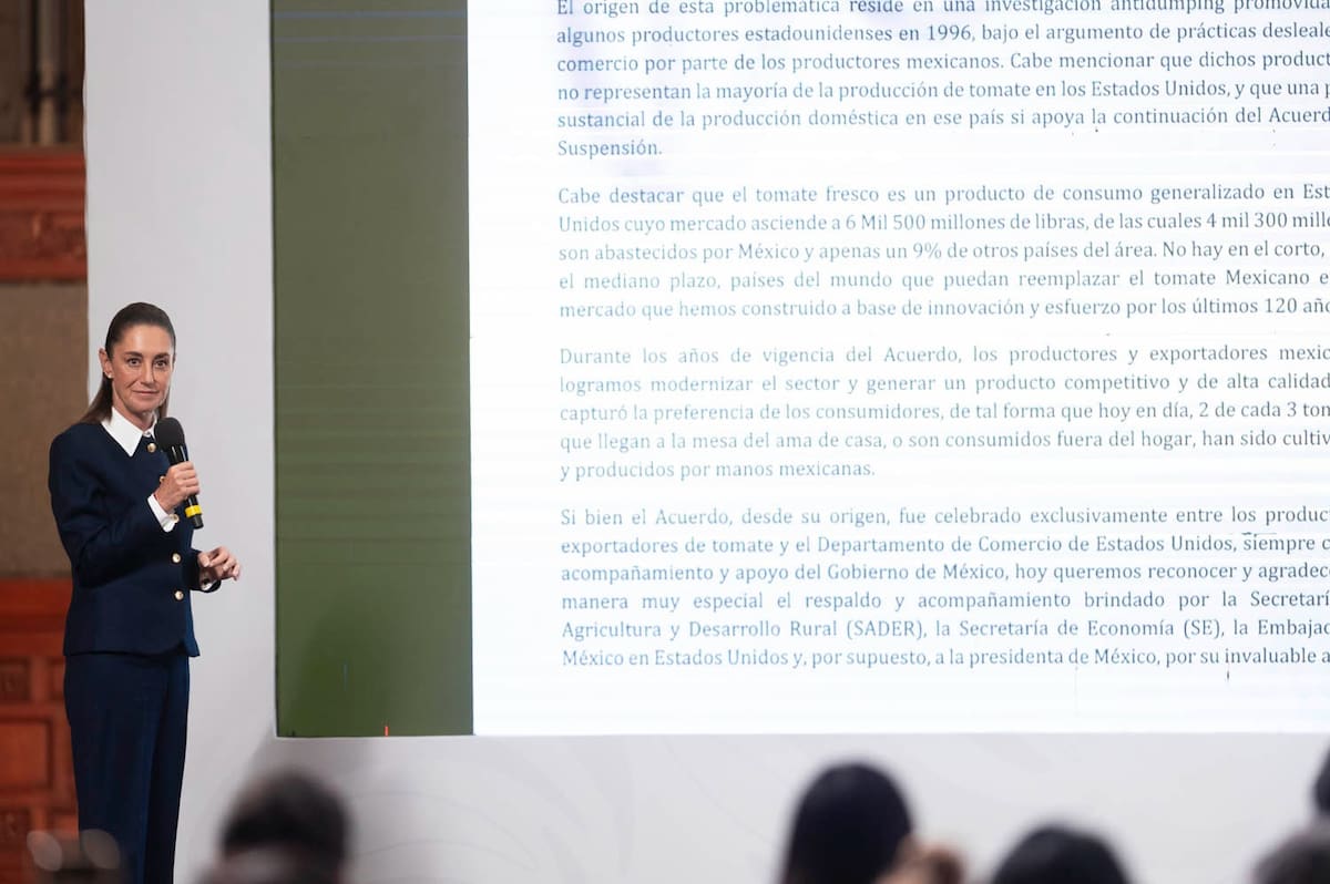 La presidenta Claudia Sheinbaum alista plan para beneficiar a productores de jitomate ante aranceles de EEUU. | Crédito: Presidencia