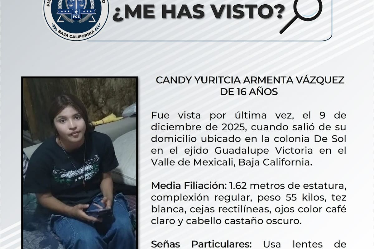 Buscan a adolescente desaparecida en el Valle de Mexicali