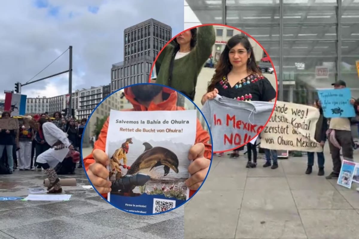 Mexicanos en Berlín protestan contra planta de amoníaco en Sinaloa financiada por banco alemán