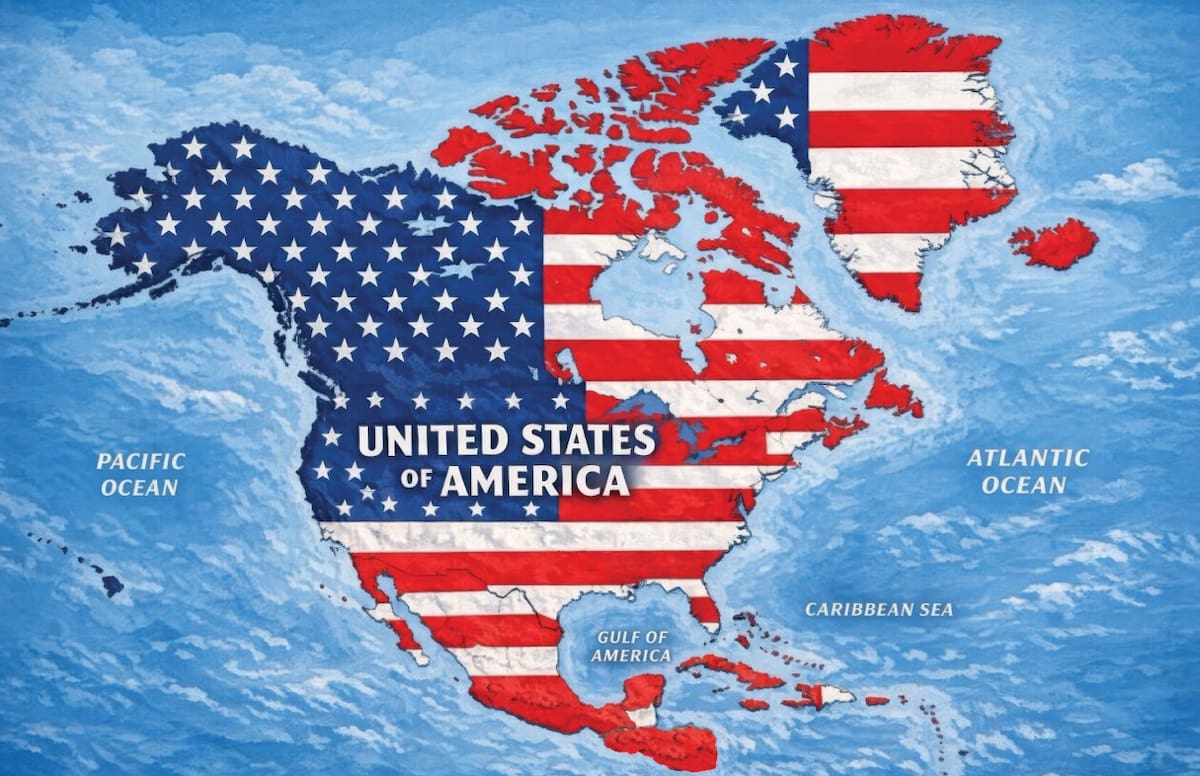 Donald Trump vuelve a poner a México y Canadá dentro de un mapa de Estados Unidos y reaviva el debate por sus mensajes territoriales. | Crédito: Truth Social @realDonaldTrump