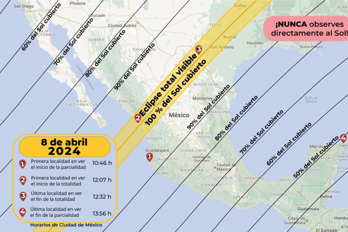Estas serán las mejores ciudades para apreciar el eclipse en México este 8 de abril