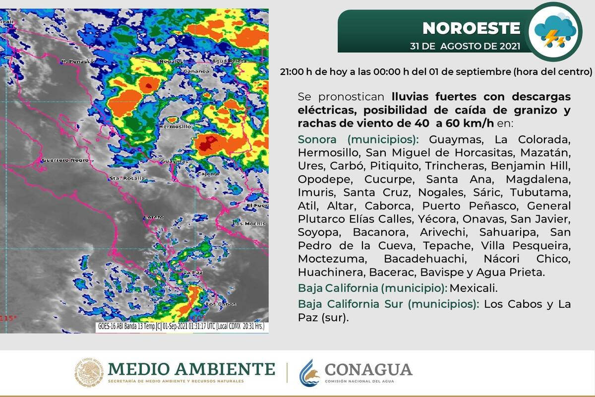 Prevén en Sonora fuertes lluvias, descargas eléctricas y vientos para esta noche