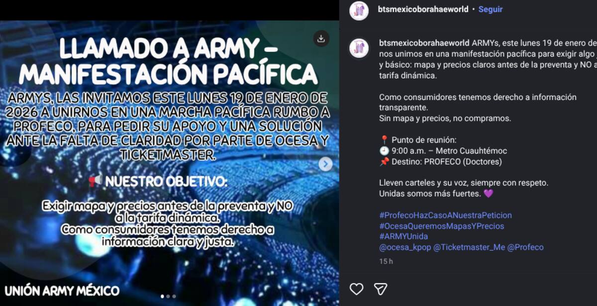ARMYS llaman a marcha en CDMX | Instagram @btsmexicoborahaeworld