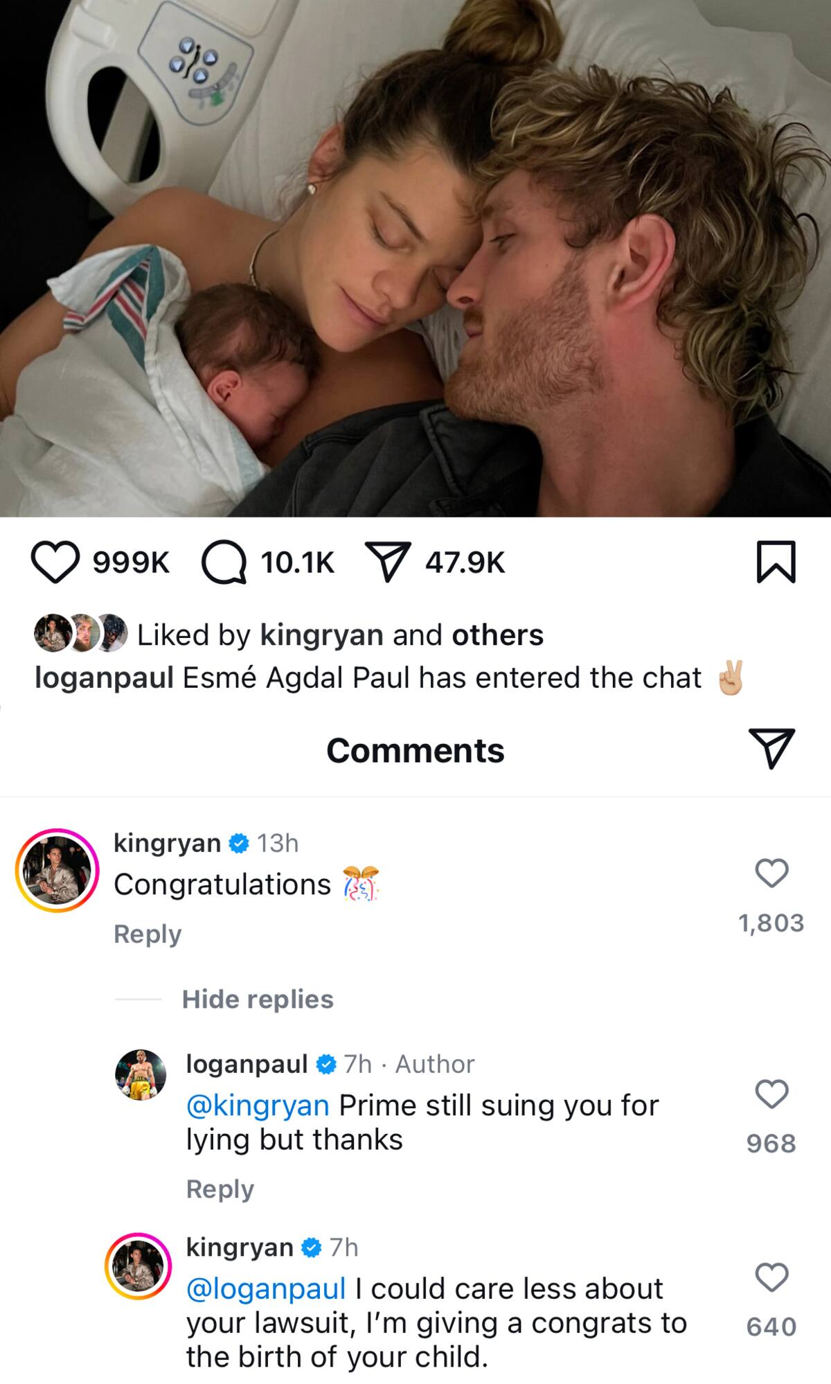 Logan Paul y Ryan García compartieron comentarios en su publicación. / Foto: Instagram @loganpaul.