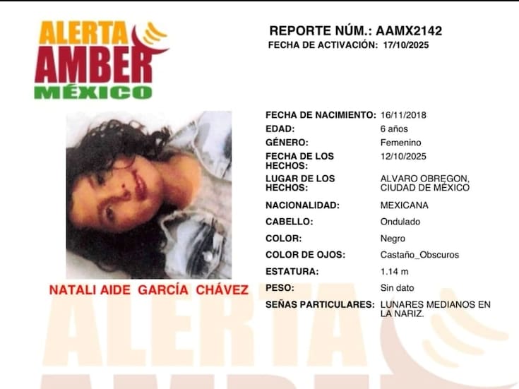 Activan Alerta Amber por Natali Aidé García Chávez de 6 años de edad