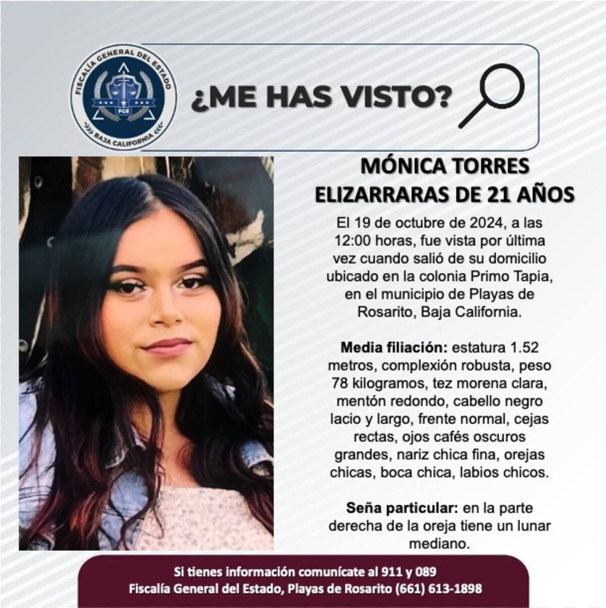 Mónica Torres Elizarraras fue vista por última vez el 19 de octubre de 2024.