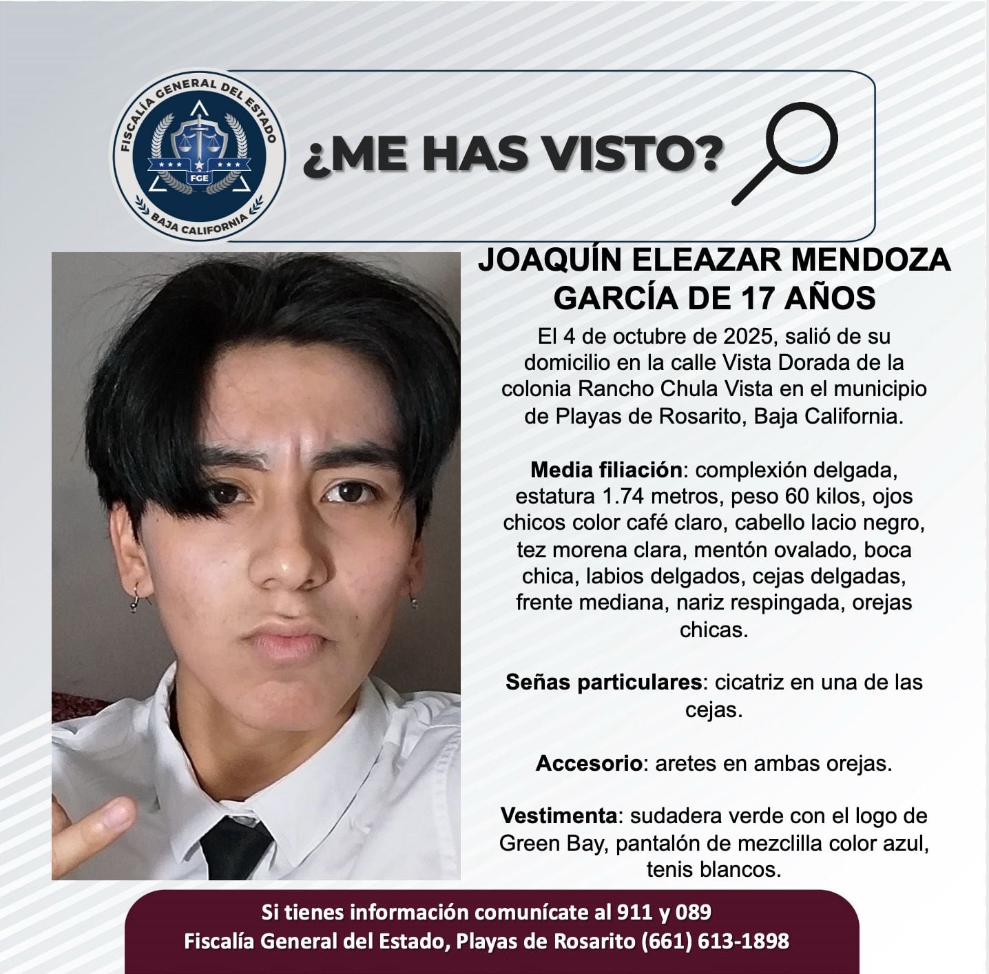 Fue visto por última vez el 4 de octubre de 2025.