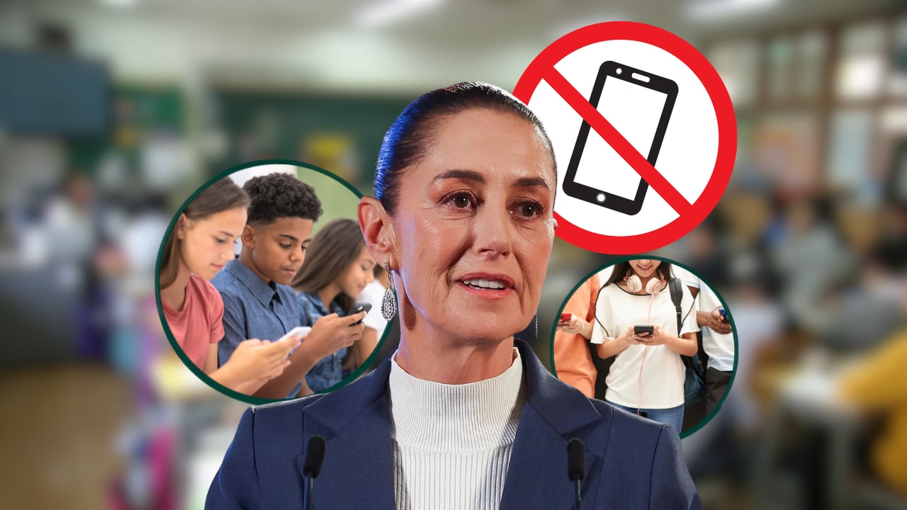 Claudia Sheinbaum informó que la decisión sobre el uso de celulares en las escuelas será presentada a finales de agosto.(AP/Canva)