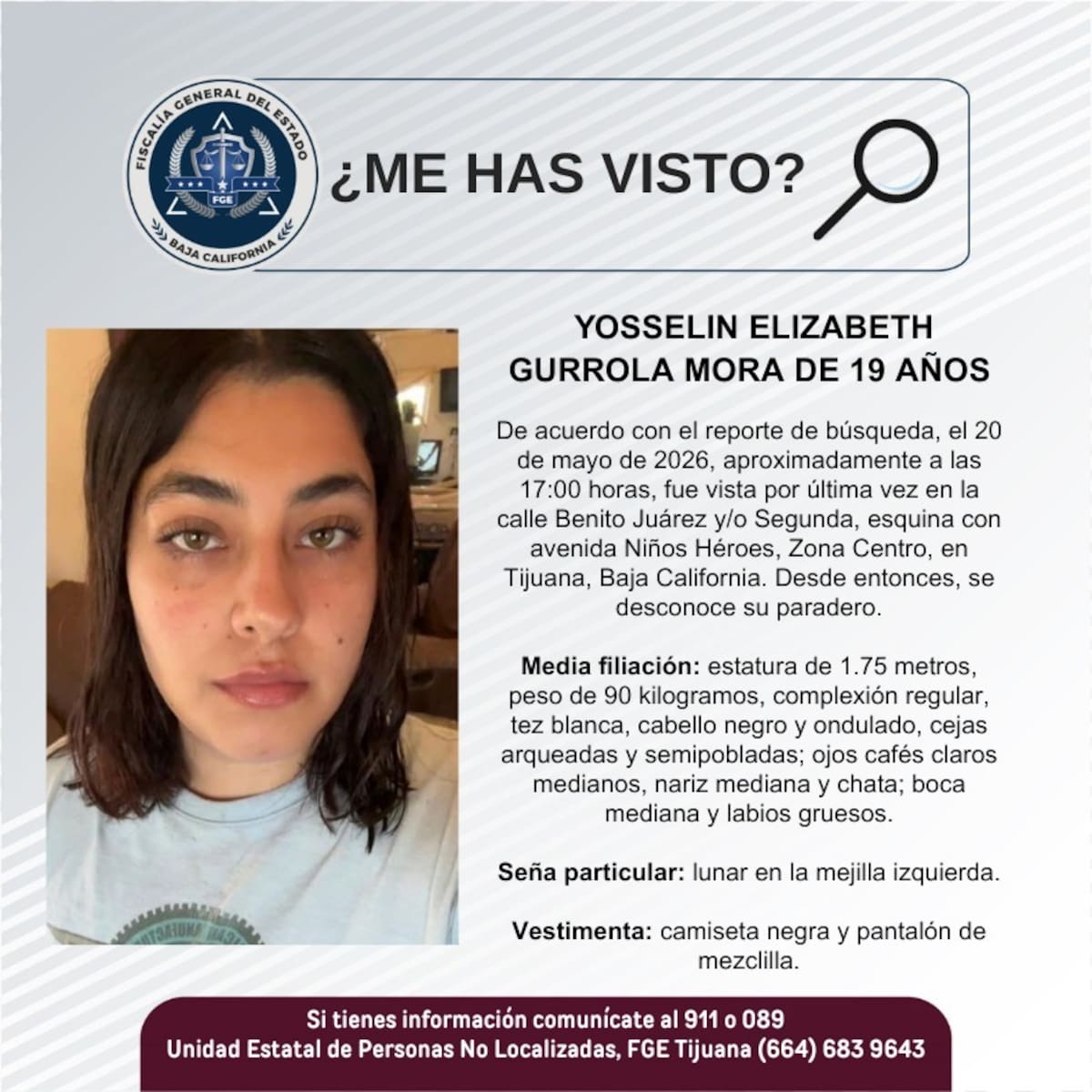 Fue vista por última vez el 20 de mayo de 2026.