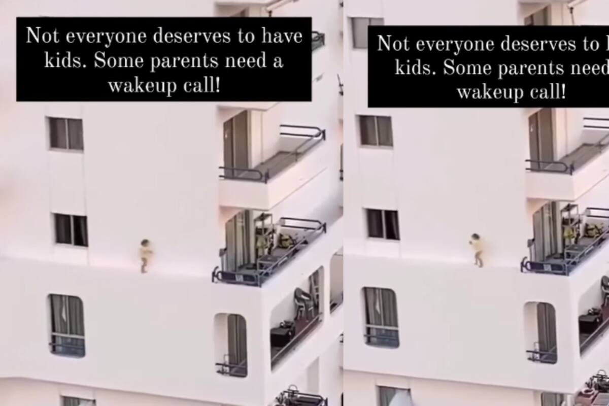 Causa terror: Captan a bebé saliendo por la ventana de un edificio y caminando sobre el barandal