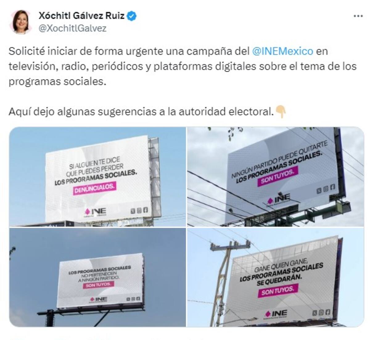 INE pide a Xóchitl Gálvez "no confundir a la ciudadanía".