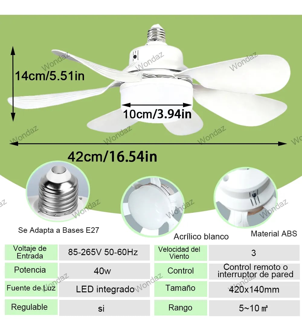Ventilador de techo con luz LED y control remoto de la marca Wondaz | Mercado Libre