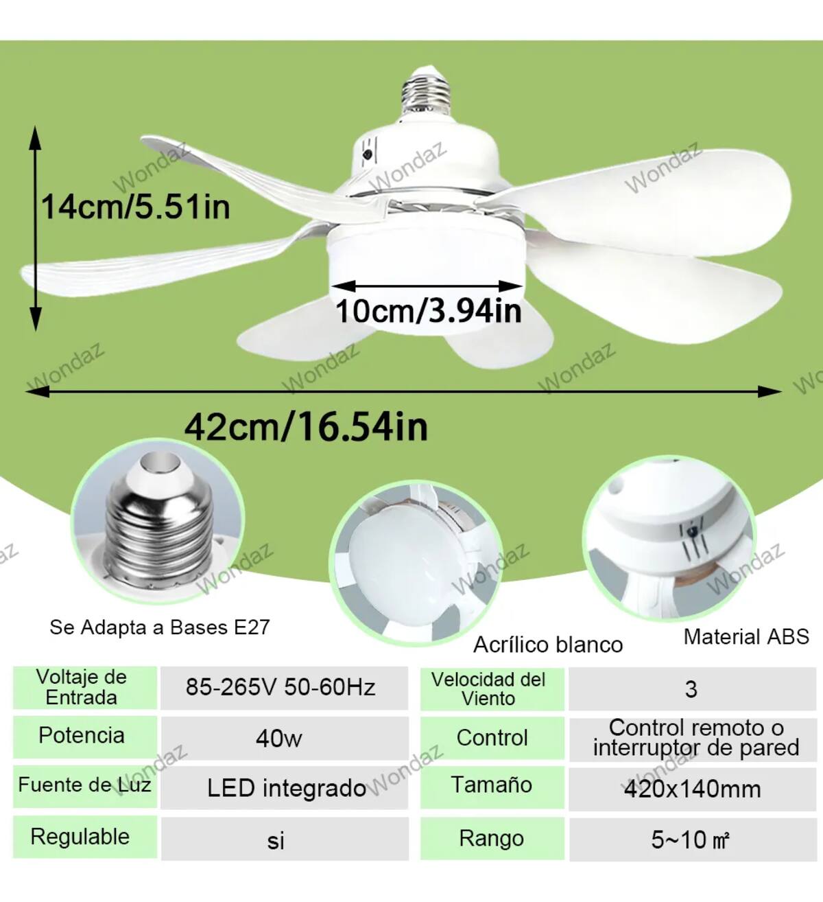 Ventilador de techo con luz LED y control remoto de la marca Wondaz | Mercado Libre