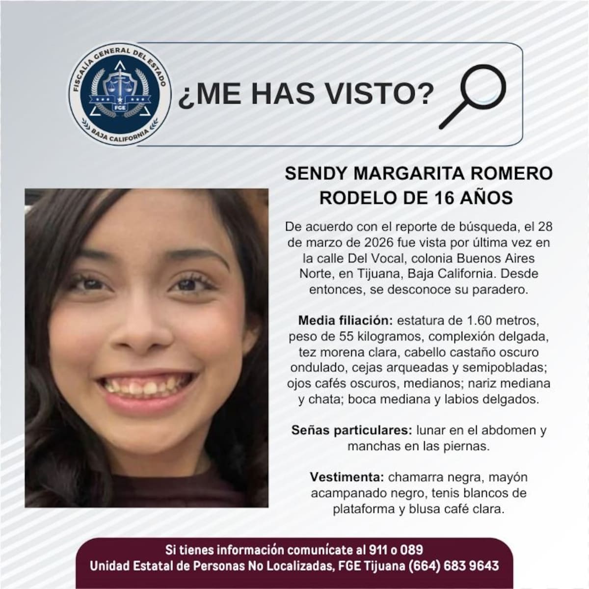 Fue vista por última vez el 28 de marzo de 2026.