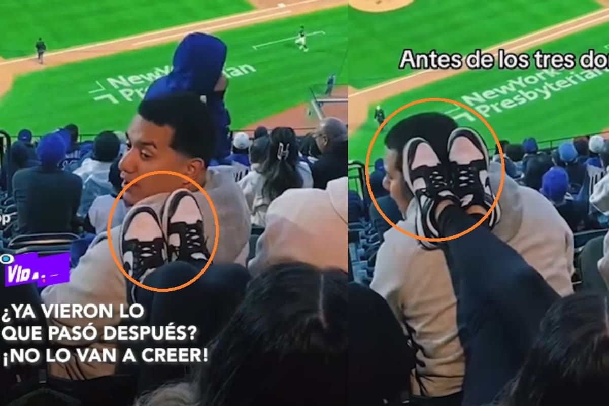 “Adoro los finales felices”: Joven es captada en un partido de béisbol restregándole los tenis en la espalda al hombre de enfrente, y es retirada por la policía