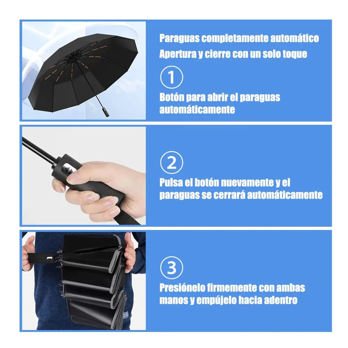 Paraguas automático con protección UV y estructura reforzada de 12 varillas | Mercado Libre