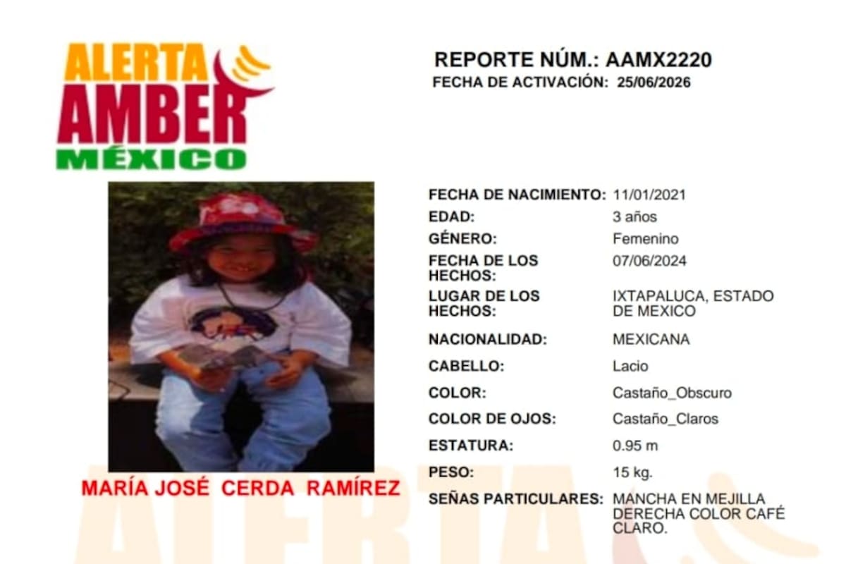 Activan alerta Amber por María José Cerda Martínez de 3 años de edad