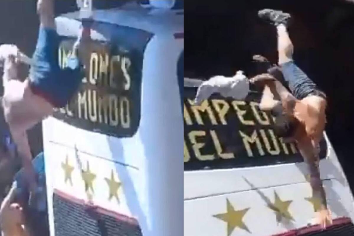 Fans argentinos saltan de puente al autobús de los jugadores; uno cayó, el otro se fue al suelo (VIDEO)
