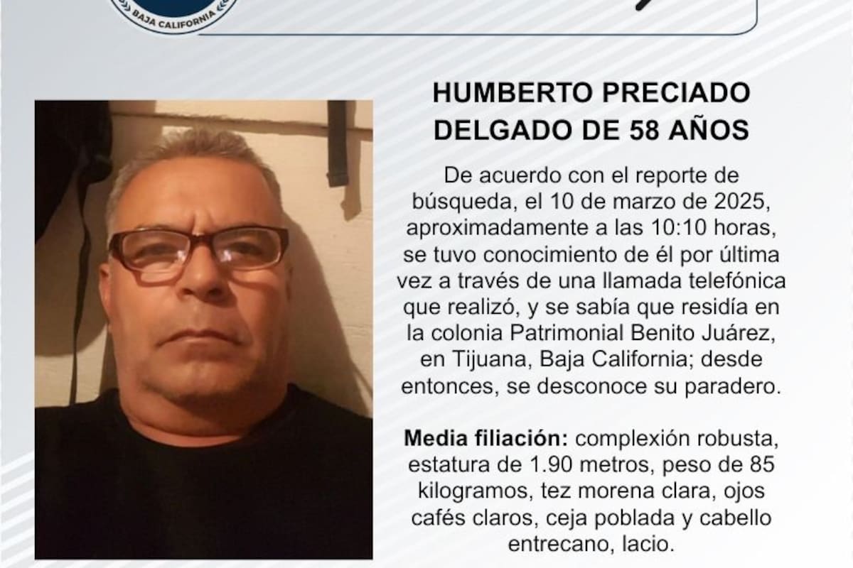 Se busca a Humberto Preciado Delgado de 58 años