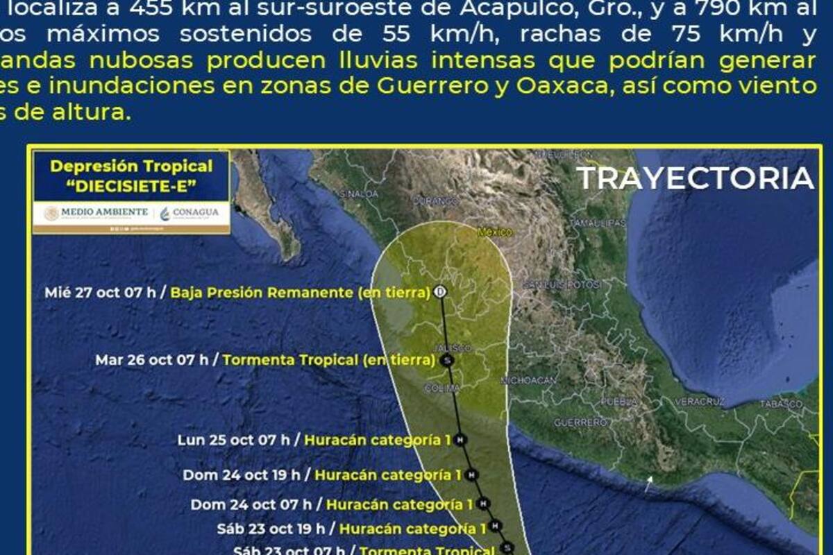 Guerrero: Se formó la Depresión Tropical Diecisiete-E