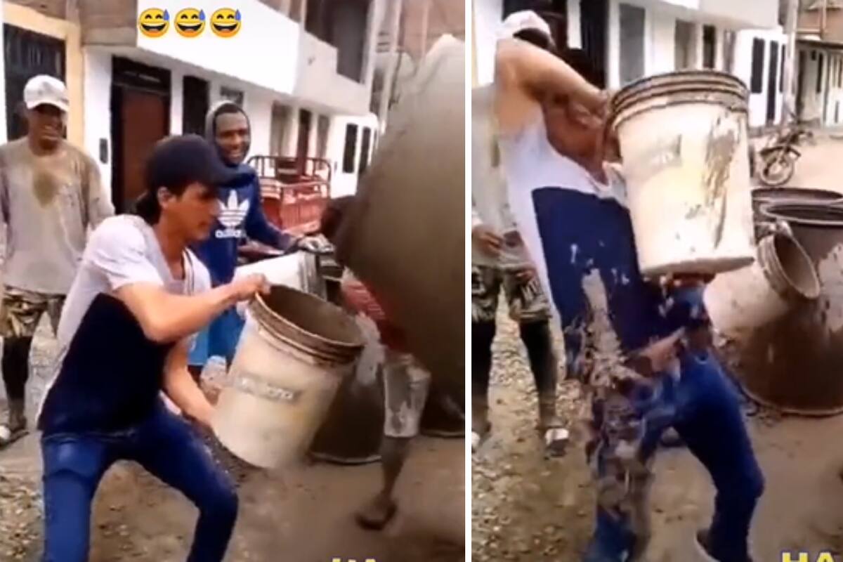 VIDEO: Obrero quiso presumir su fuerza ante sus amigos y terminó mal