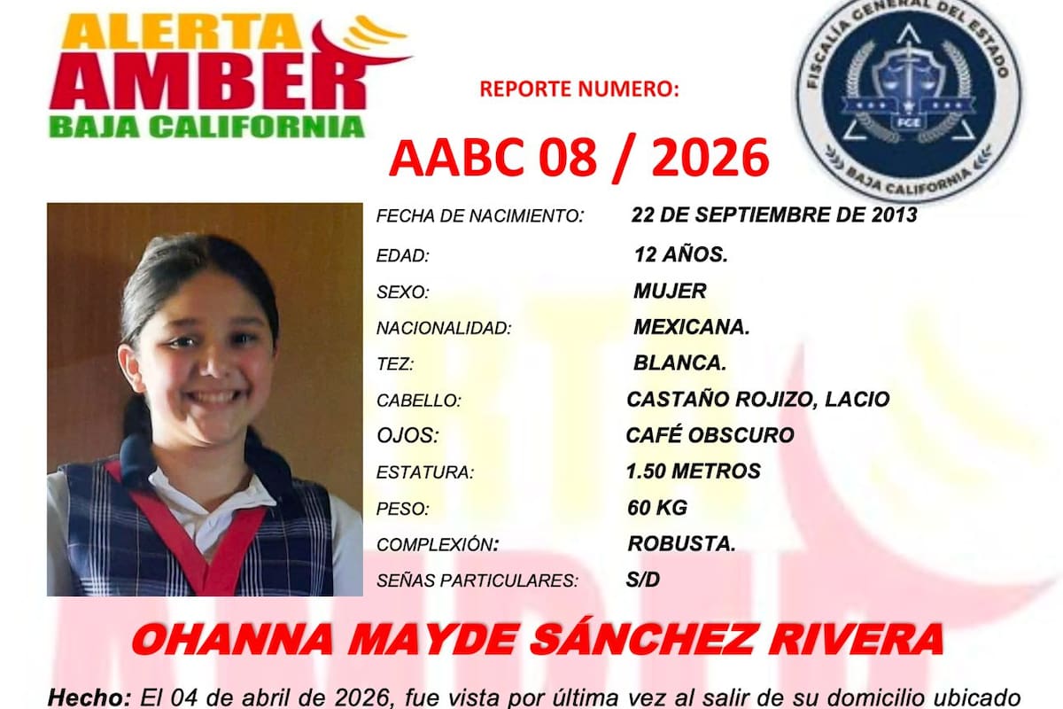 Activan alerta Amber por Ohanna Mayde Sánchez Rivera de 12 años