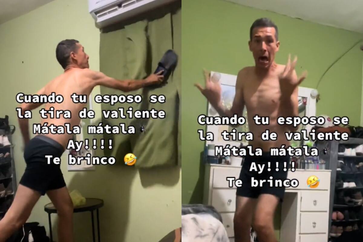 VIDEO: hombre brinca del miedo en su intento de matar una araña en su cuarto