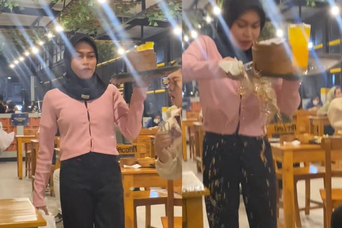 Mesera pasa momentos de intenso estrés cuando una comensal le tira una bandeja llena de comida | VIRAL