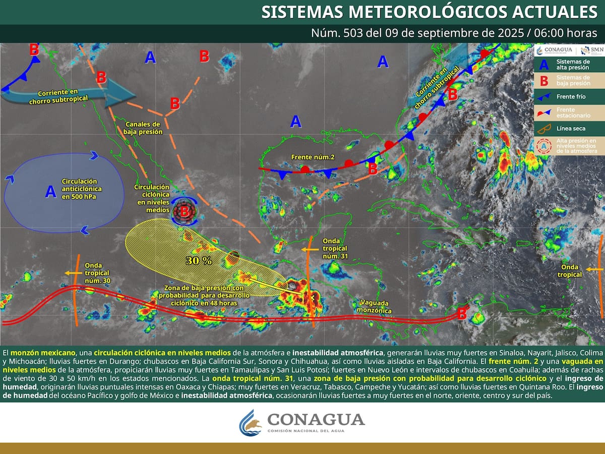 SMN alerta lluvias intensas, calor extremo y vientos fuertes en México. | Crédito: SMN