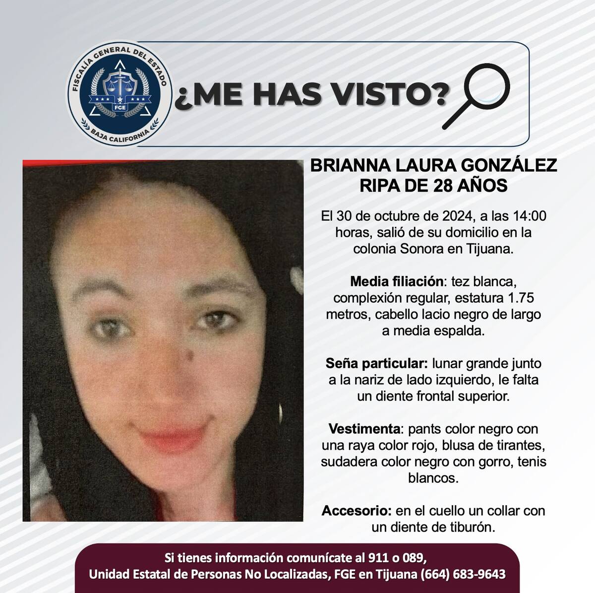 Briana Laura González Ripa fue vista por última vez el 30 de octubre de 2024.