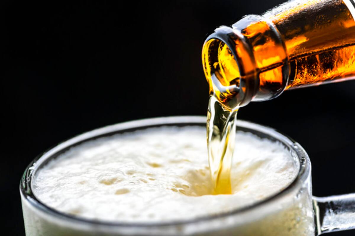 A glass of cold beer macro photography