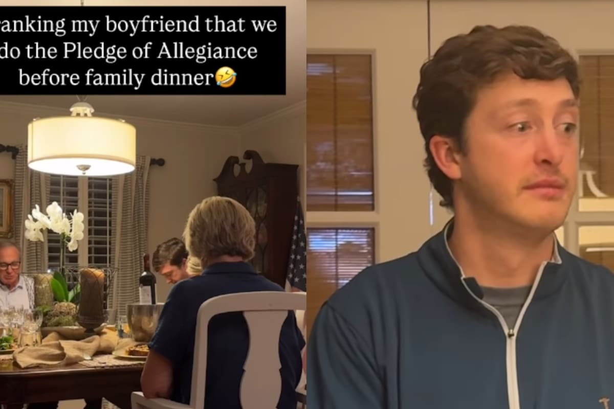 Familia le hace creer al novio de su hija que siempre recitan el juramento de lealtad a la bandera de Estados Unidos antes de cenar