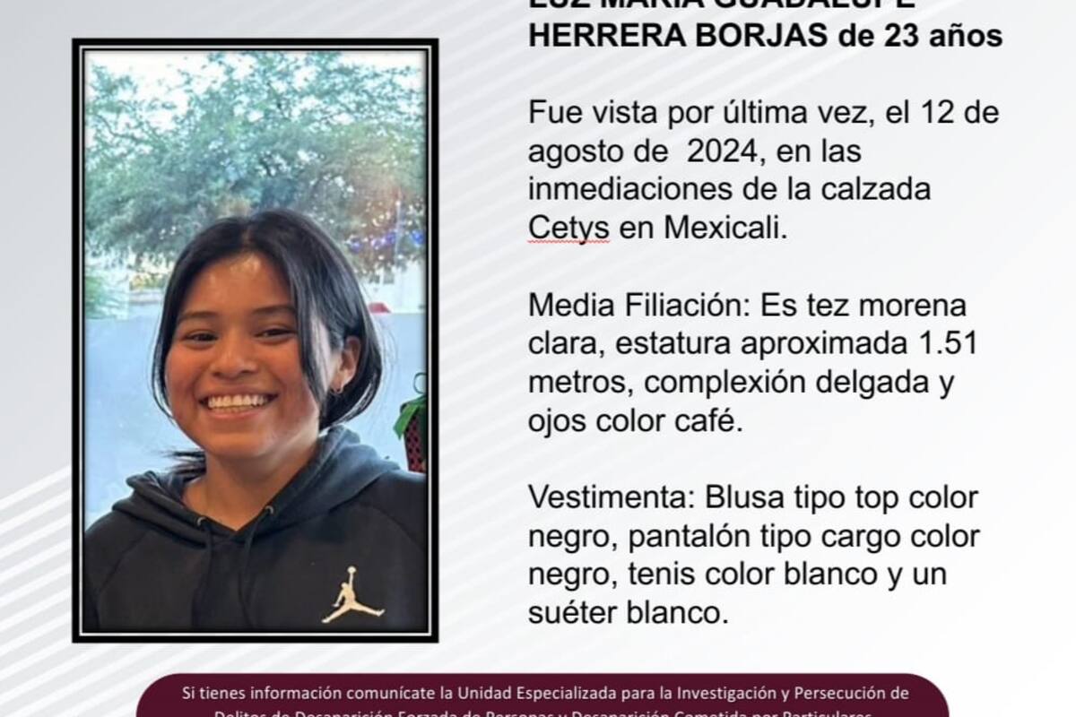 Se solicita ayuda para localizar a Luz María Guadalupe Herrera López