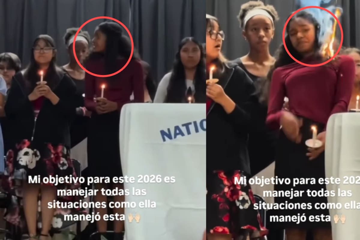 Joven se vuelve sensación en una presentación escolar: se le prende el cabello en llamas, mantiene la calma y lo apaga por sí misma