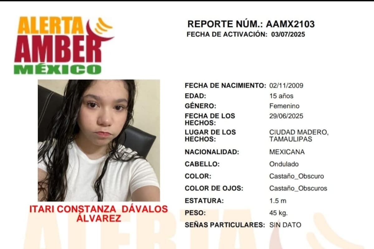 Activan Alerta Amber para localizar a Itari Constanza Dávalos Álvarez