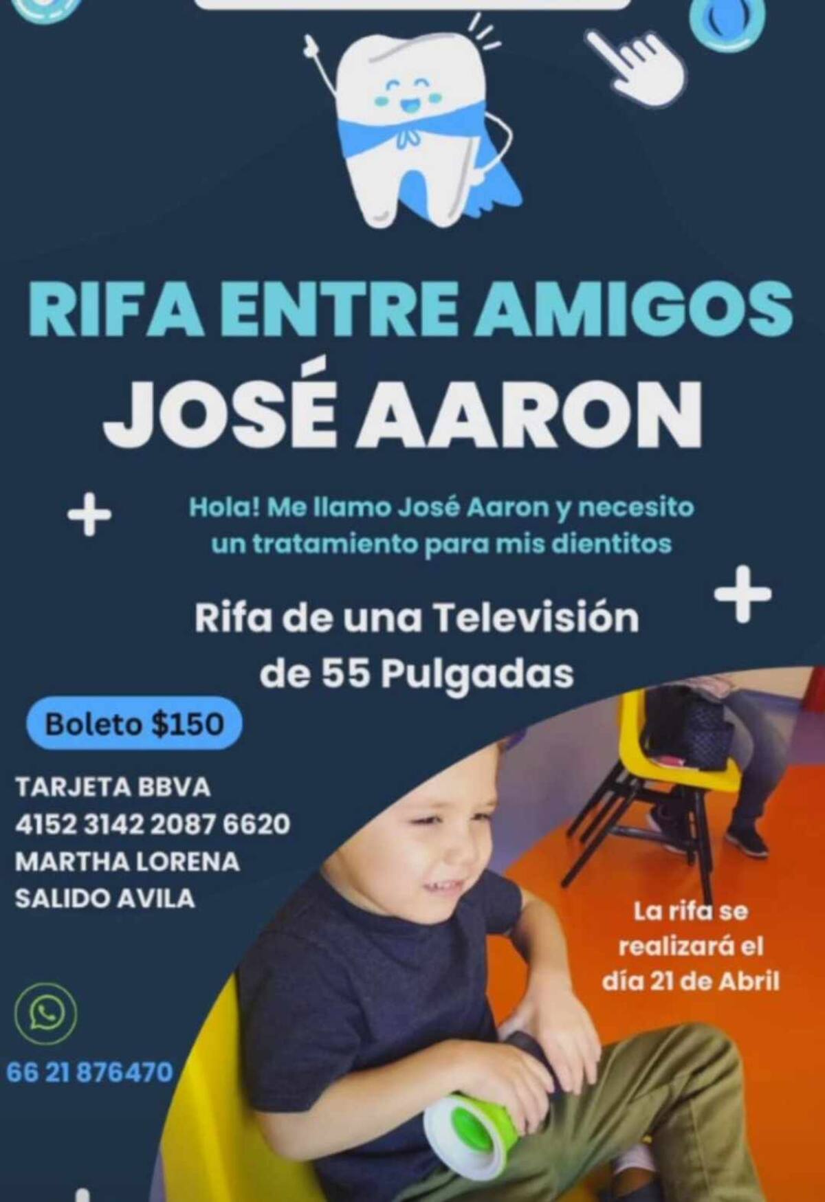 Martha Lorena Salido Ávila necesita reunir alrededor de 80 mil pesos para financiar un procedimiento bucal para su hijo José Aarón, de cuatro años.