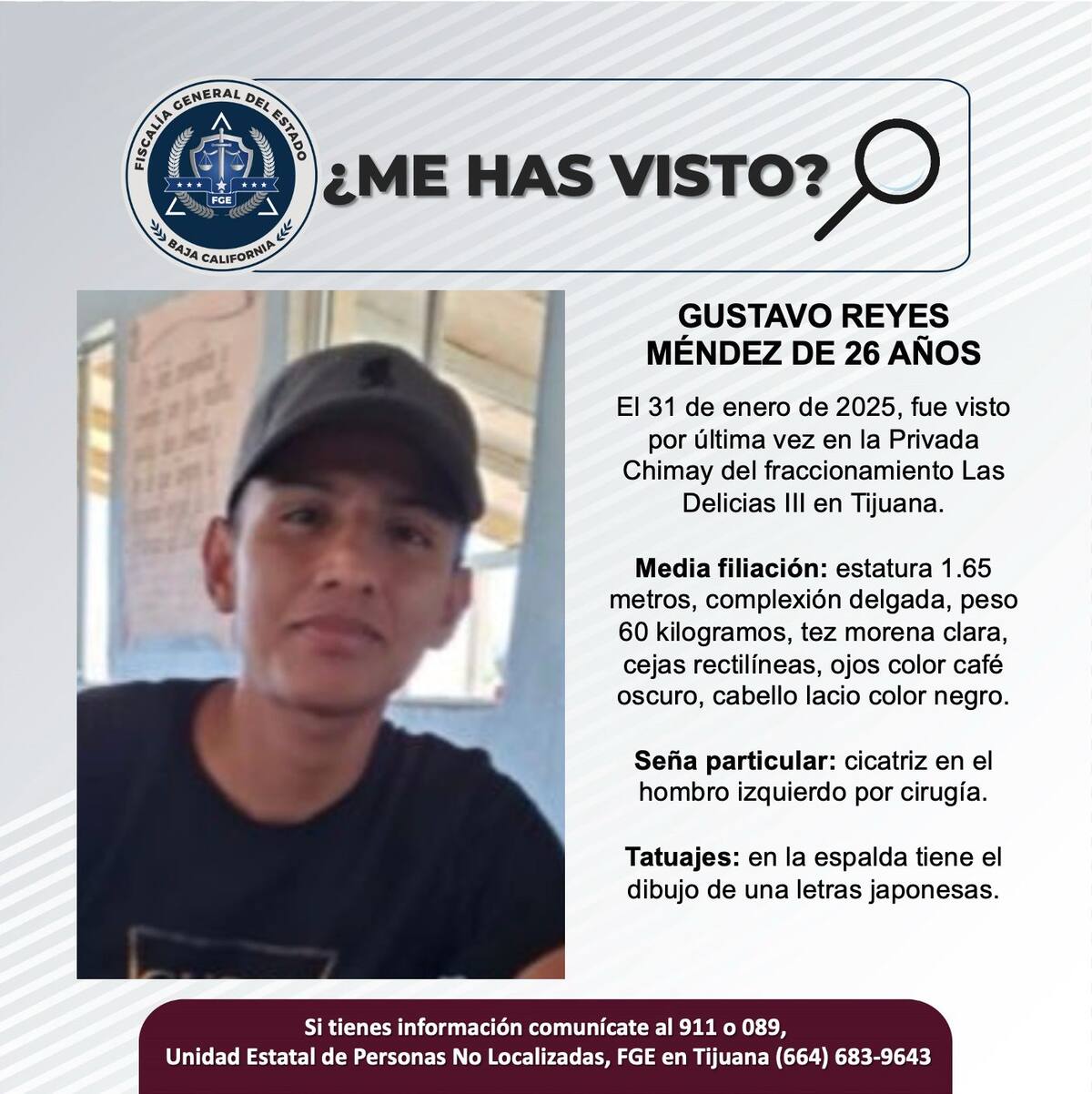 Gustavo Reyes Méndez fue visto por última vez el 31 de enero de 2025.