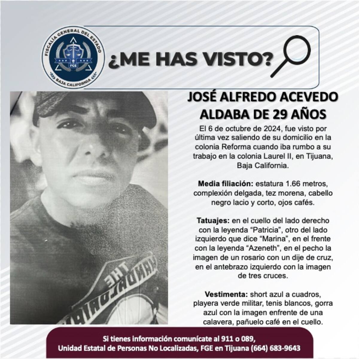José Alfredo Acevedo Aldaba fue visto por última vez el 6 de octubre del 2024.