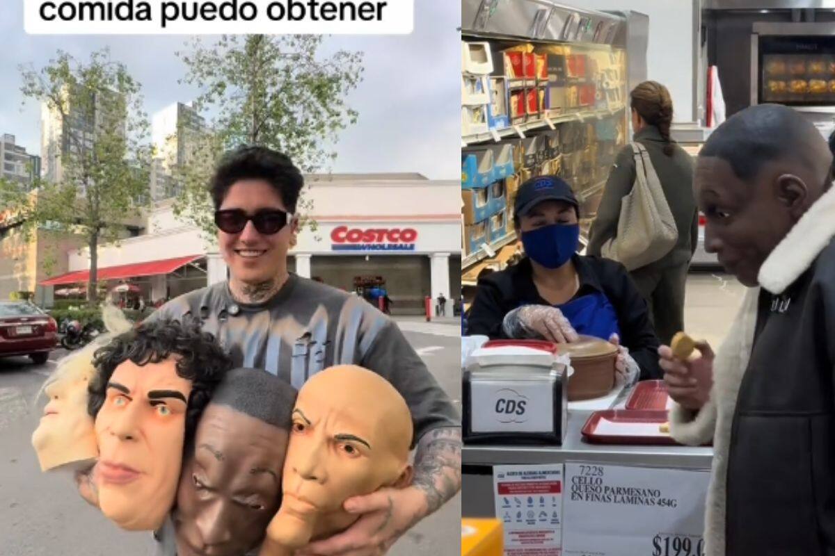 Influencer consigue muestras gratis del centro comercial utilizando máscaras hiperrealistas