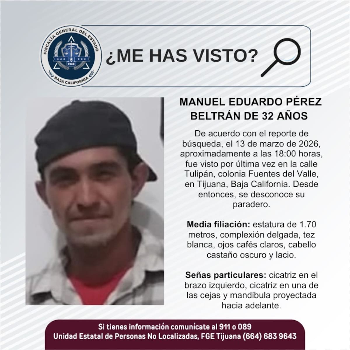 Fue visto por última vez el 13 de marzo de 2026.