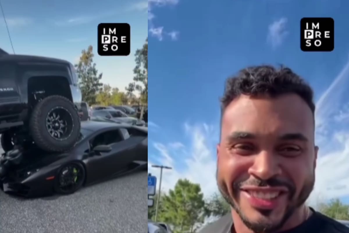 Mujer estaciona su camioneta sobre un Lamborghini y se vuelve viral