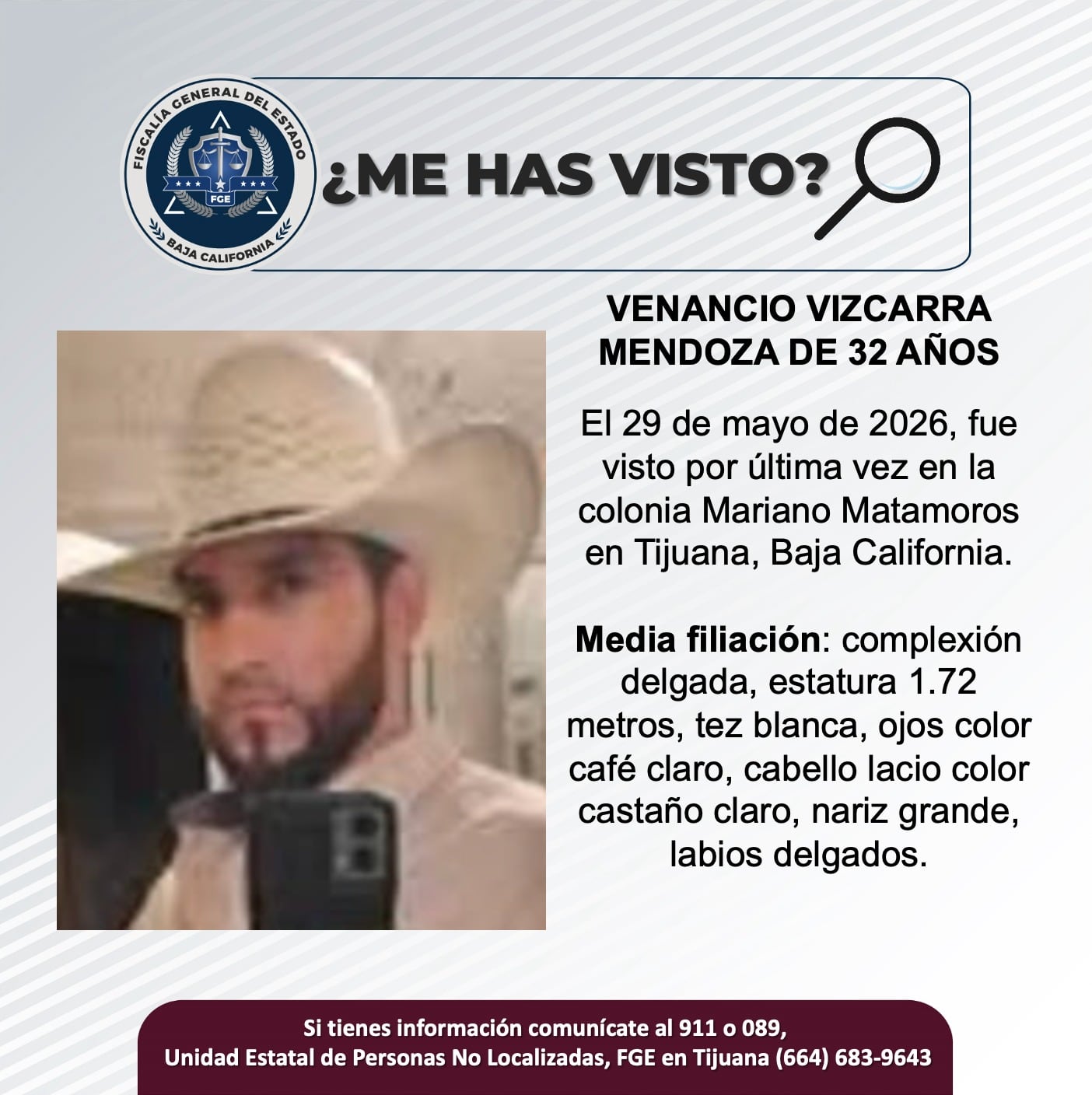 Fue visto por última vez el 29 de mayo de 2026.